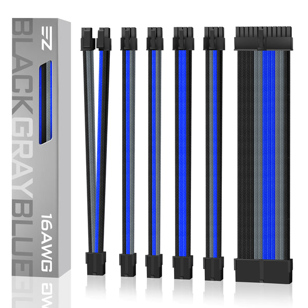 16 AWG NYLON PSU EXTENSION - BLACK/GRAY/BLUE