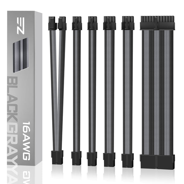 16 AWG NYLON PSU EXTENSION - BLACK/GRAY