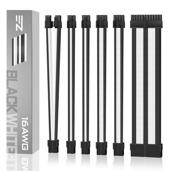 16 AWG NYLON PSU EXTENSION - BLACK/WHITE
