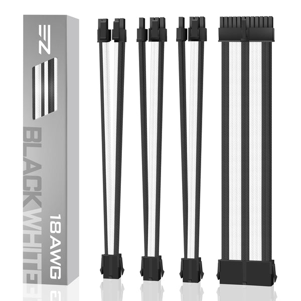 18 AWG SUPER SOFT NYLON PSU EXTENSION - BLACK/WHITE