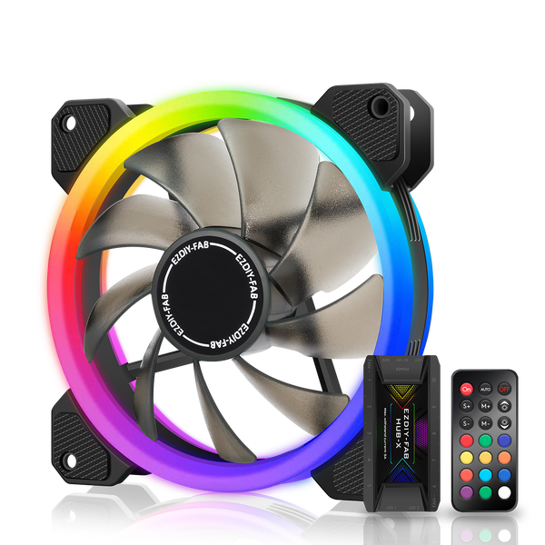 Dual Ring 120mm RGB Case Fan with Fan Hub X and Remote