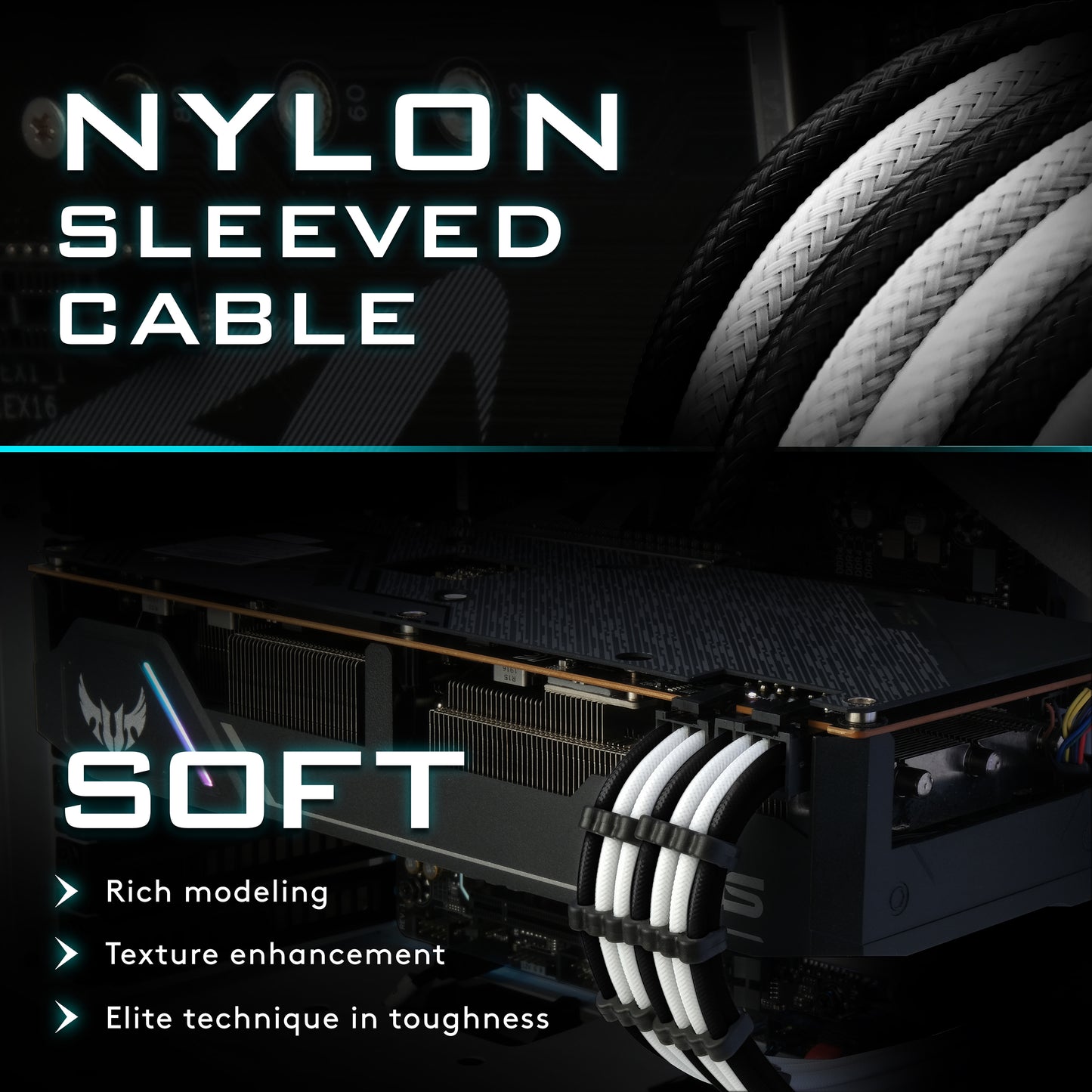18 AWG SUPER SOFT NYLON PSU EXTENSION - BLACK/WHITE