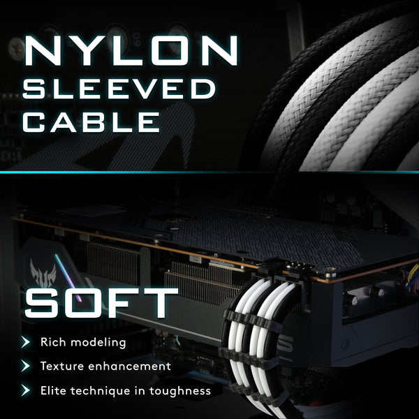 18 AWG SUPER SOFT NYLON PSU EXTENSION - BLACK/WHITE