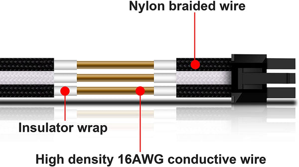 16 AWG NYLON PSU EXTENSION - BLACK/WHITE