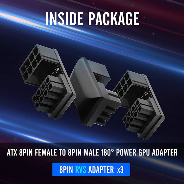 GPU 8 Pin U Turn 180° Connector (Reverse) - 3 PACK
