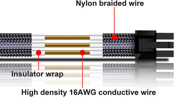 16 AWG NYLON PSU EXTENSION - BLACK/GRAY