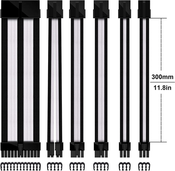 16 AWG NYLON PSU EXTENSION - BLACK/WHITE