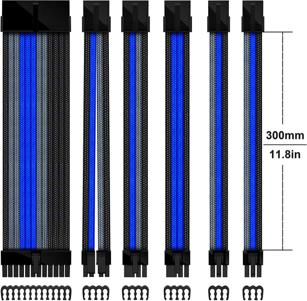 16 AWG NYLON PSU EXTENSION - BLACK/GRAY/BLUE