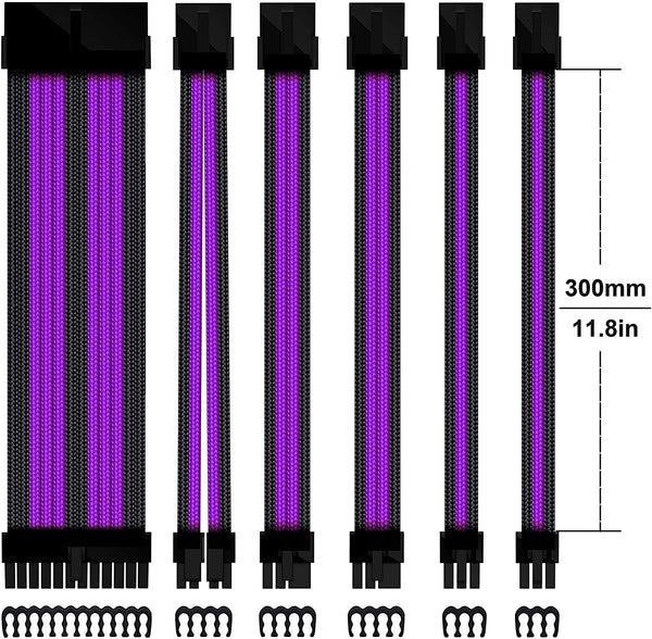 16 AWG NYLON PSU EXTENSION - BLACK/PURPLE