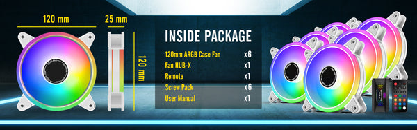 White Moonlight 120mm RGB Case Fan with Fan Hub X and Remote