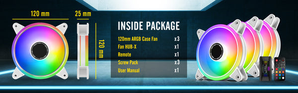 White Moonlight 120mm RGB Case Fan with Fan Hub X and Remote