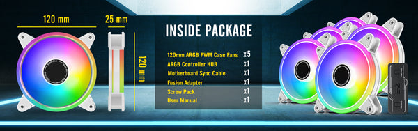 White Moonlight 120mm RGB Case Fan with PWM Fan HUB