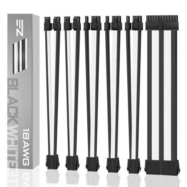 18 AWG SUPER SOFT NYLON PSU EXTENSION - BLACK/WHITE