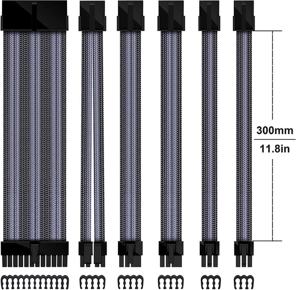 16 AWG NYLON PSU EXTENSION - BLACK/GRAY