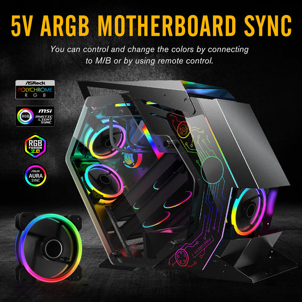 Dual Ring 120mm RGB Case Fan with Fan Hub X and Remote