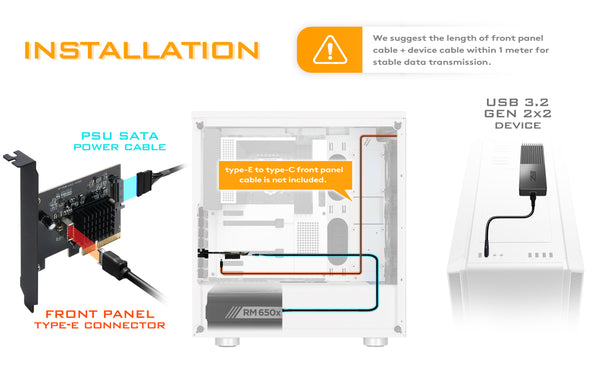 USB3.2 Gen2x2 Type-E Front Panel Internal Expansion Card
