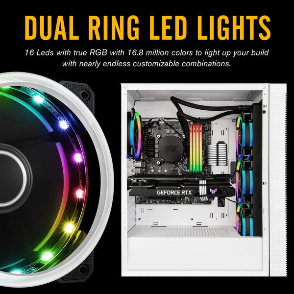 Dual Ring 120mm RGB Case Fan with Fan Hub X and Remote