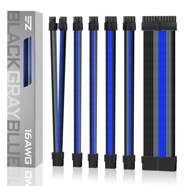 16 AWG NYLON PSU EXTENSION - BLACK/GRAY/BLUE