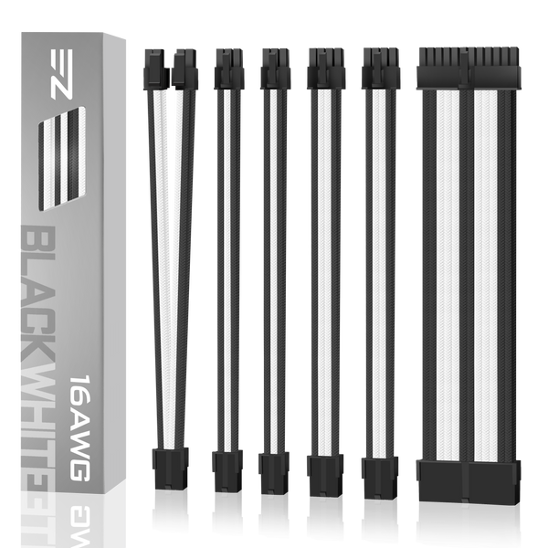 16 AWG NYLON PSU EXTENSION - BLACK/WHITE