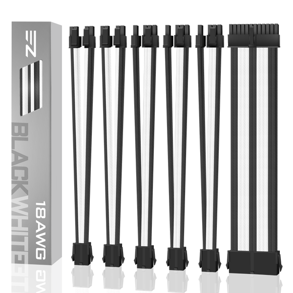 18 AWG SUPER SOFT NYLON PSU EXTENSION - BLACK/WHITE