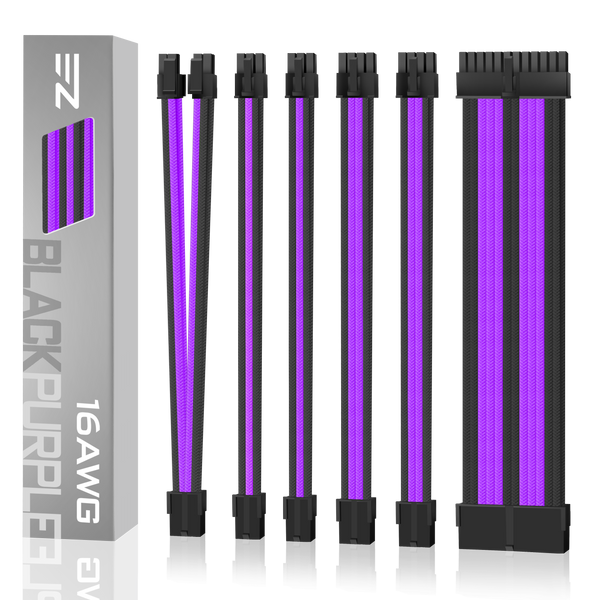 16 AWG NYLON PSU EXTENSION - BLACK/PURPLE