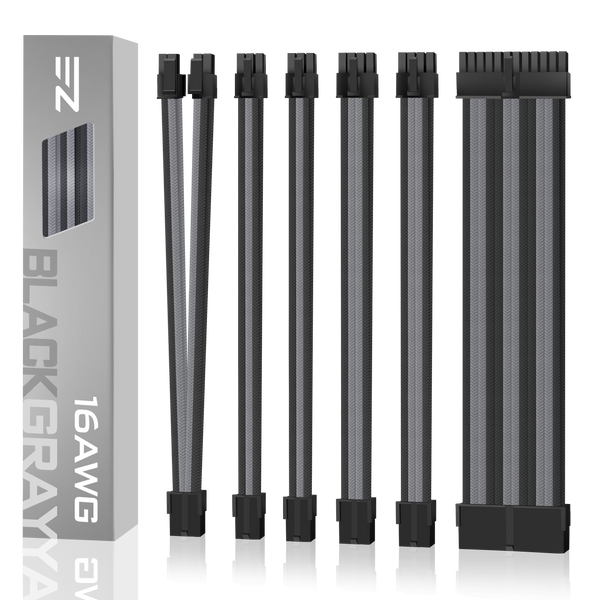 16 AWG NYLON PSU EXTENSION - BLACK/GRAY