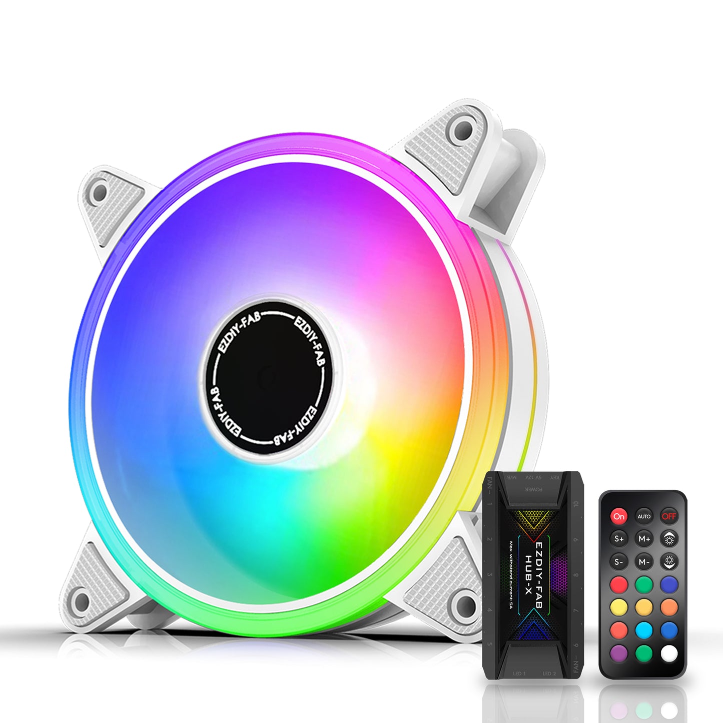 White Moonlight 120mm RGB Gehäuselüfter mit Lüfter-Hub X und Fernbedienung