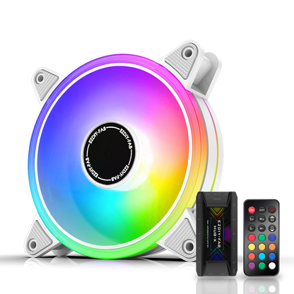 White Moonlight 120mm RGB Gehäuselüfter mit Lüfter-Hub X und Fernbedienung