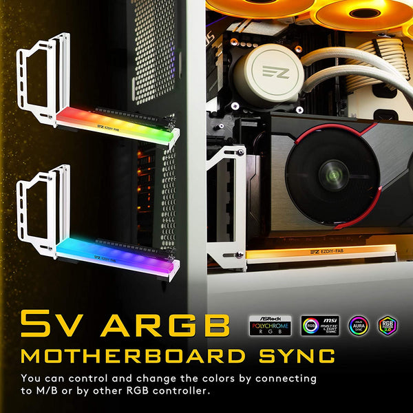 5V ARGB Vertical GPU Bracket with PCIE 3.0 Riser Cable - White