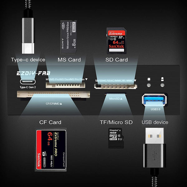 3.5in PC Front Panel Internal Card Reader USB HUB, USB 3.1 Gen2 Type-C Port,USB 3.0