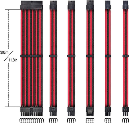 16 AWG NYLON-Netzteil-Verlängerungskabel - SCHWARZ/ROT