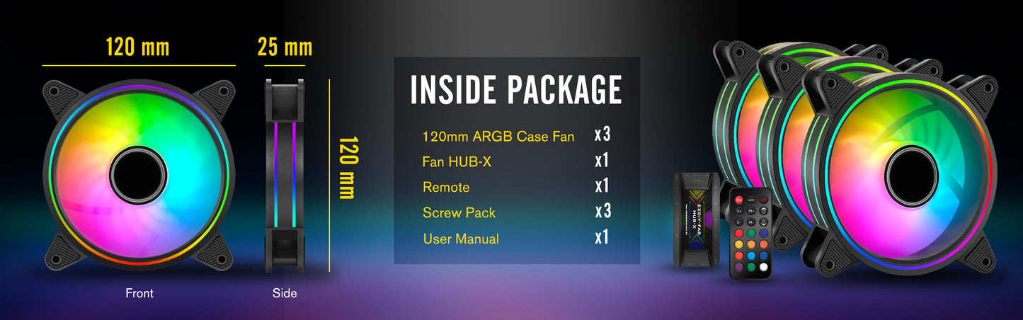 Moonlight 120mm RGB Case Fan with Fan Hub X and Remote
