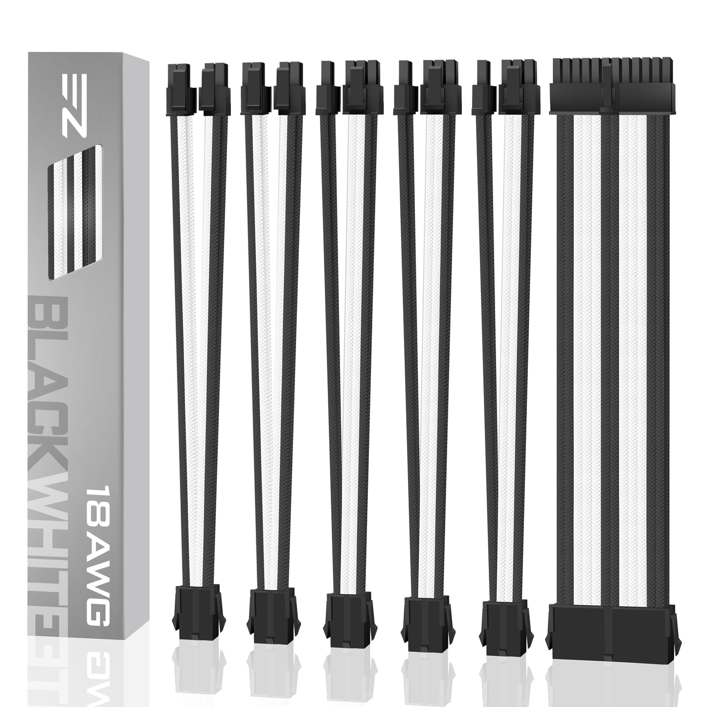 18 AWG SUPER SOFT NYLON PSU EXTENSION - BLACK/WHITE