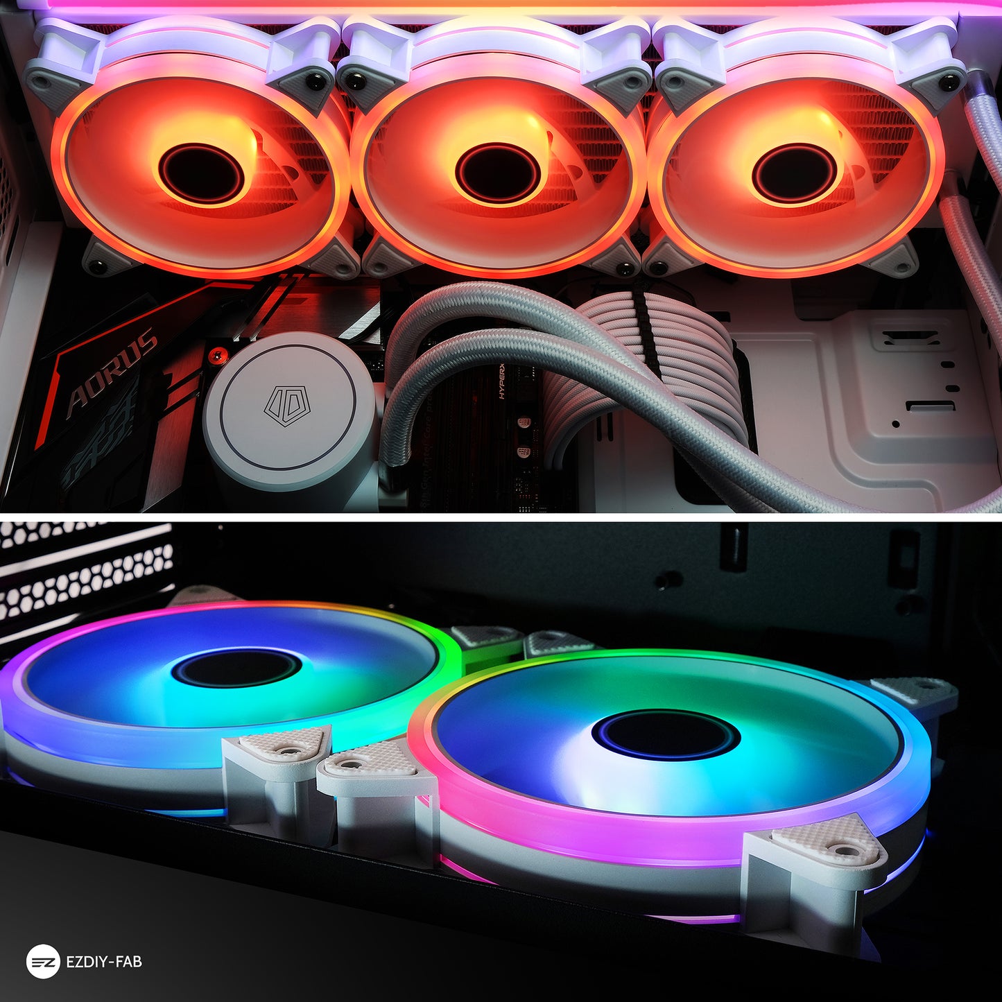 White Moonlight 120mm RGB Gehäuselüfter mit Lüfter-Hub X und Fernbedienung