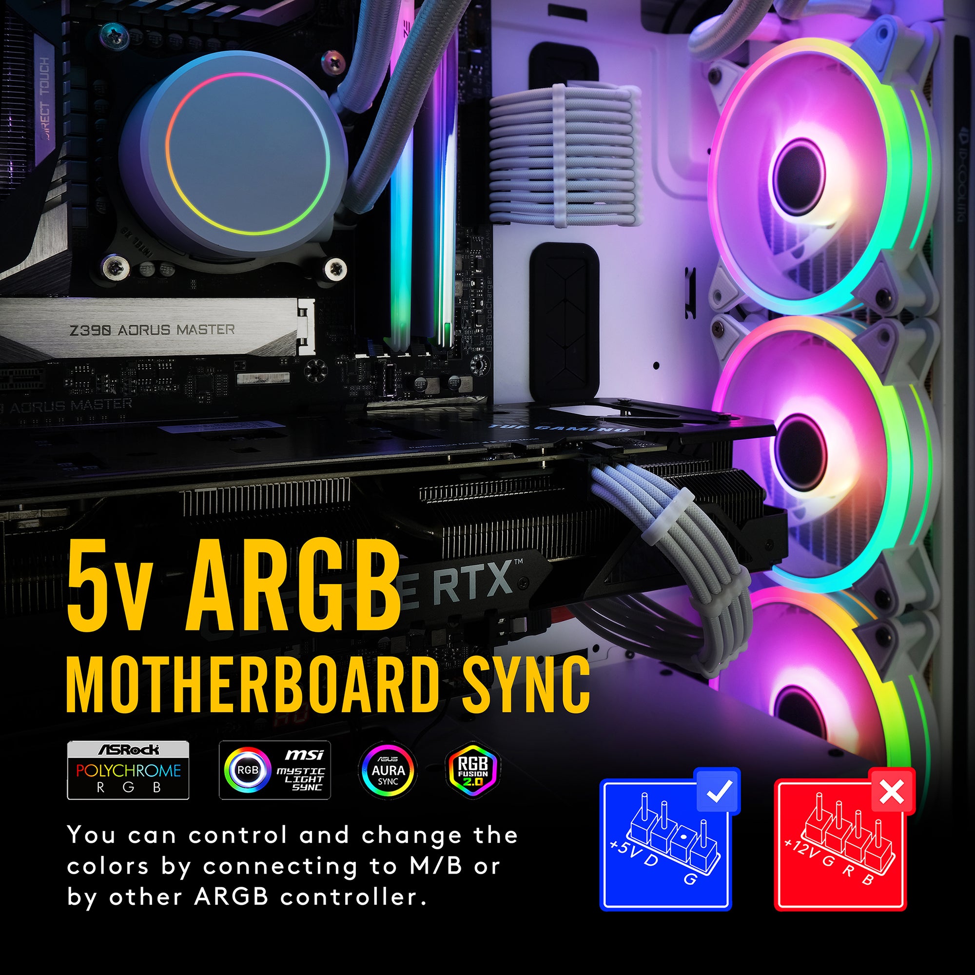 3 x ventilator wit LED ARGB kleurrijke pc-behuizing 120 mm Fan White Hub LED RGB met afstandsbediening AURA SYNC 3 PIN stille hoge luchtstroom voor koeling desktop