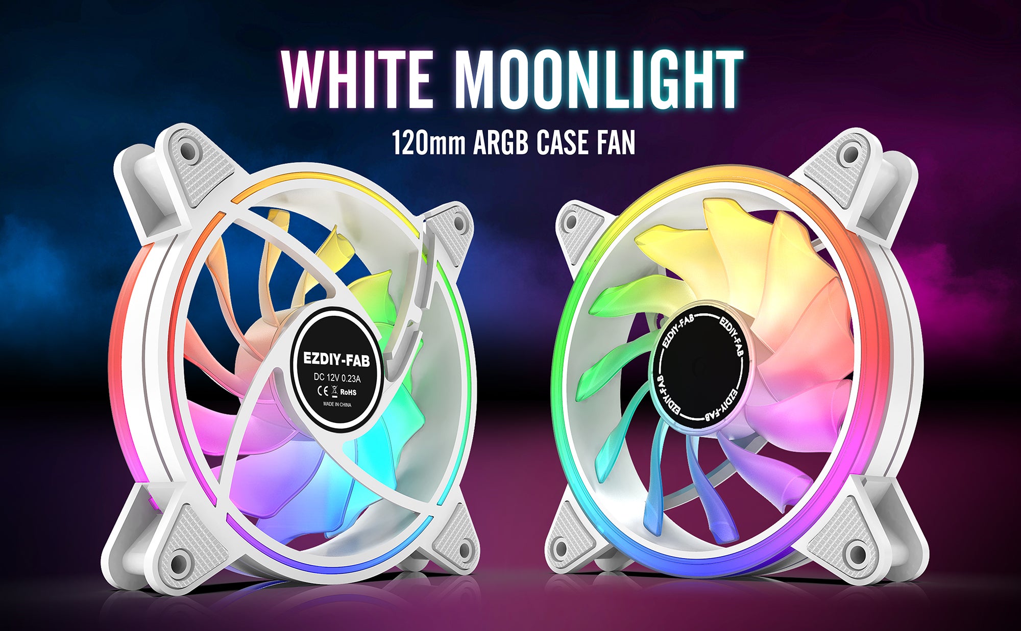 White Moonlight 120mm RGB Case Fan with Fan Hub X and Remote