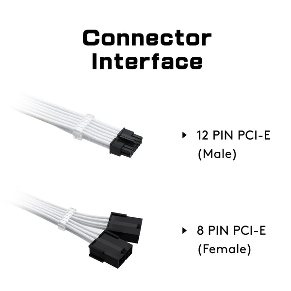 RTX 3000 Series 12 Pin to Dual 8 Pin PSU Extension Cable 300 MM - White
