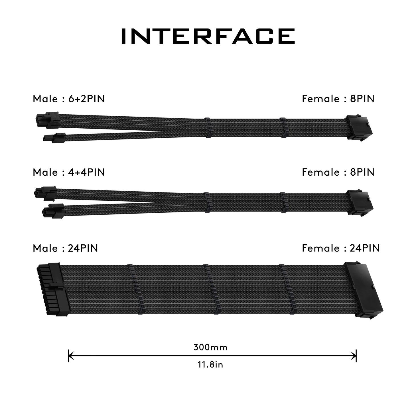 18 AWG SUPER SOFT NYLON PSU EXTENSION - BLACK
