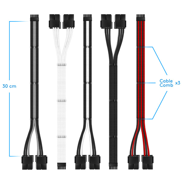 RTX 3000 Series 12 Pin to Dual 8 Pin PSU Extension Cable 300 MM - Black/Red