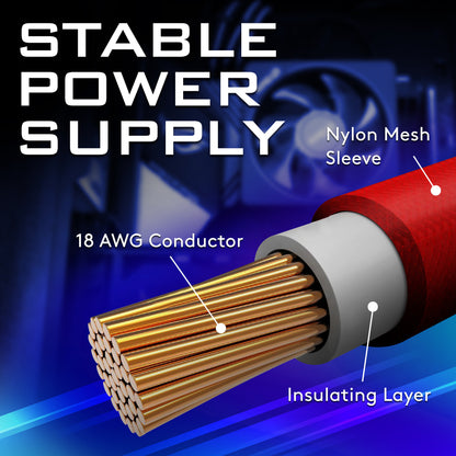 18 AWG SUPER SOFT NYLON PSU EXTENSION - BLACK/WHITE
