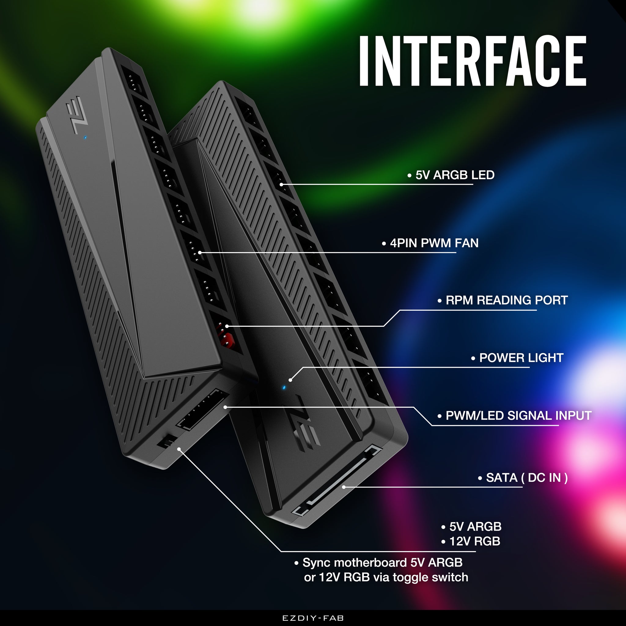 ARGB PWM Fan Hub for PC Case Fan, 8 PWM Ports+8 ARGB Ports, 12V RGB/ 5