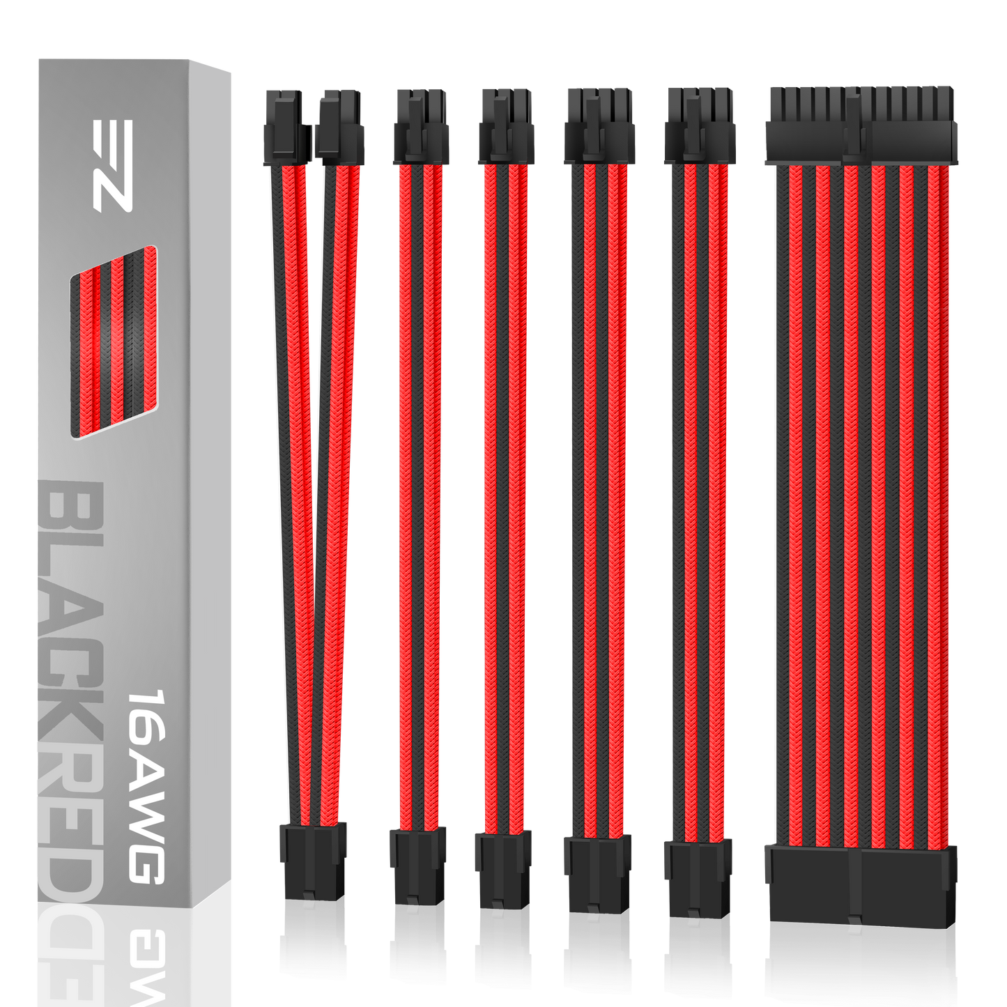 16 AWG NYLON-Netzteil-Verlängerungskabel - SCHWARZ/ROT