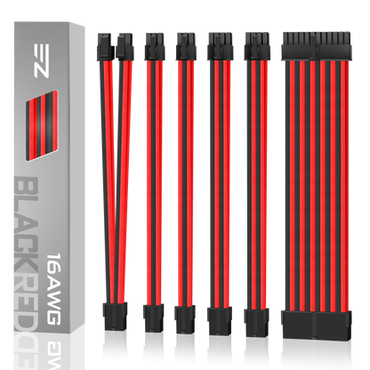 16 AWG NYLON-Netzteil-Verlängerungskabel - SCHWARZ/ROT