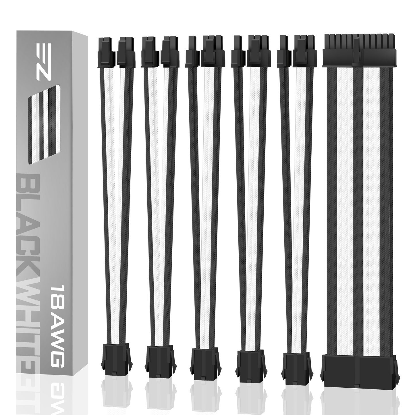 18 AWG SUPER SOFT NYLON PSU EXTENSION - BLACK/WHITE