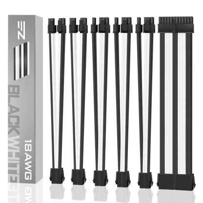 18 AWG SUPER SOFT NYLON PSU EXTENSION - BLACK/WHITE
