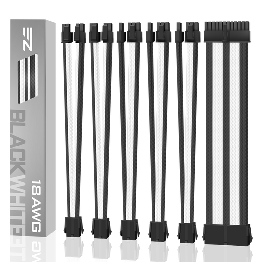 18 AWG SUPER SOFT NYLON PSU EXTENSION - BLACK/WHITE