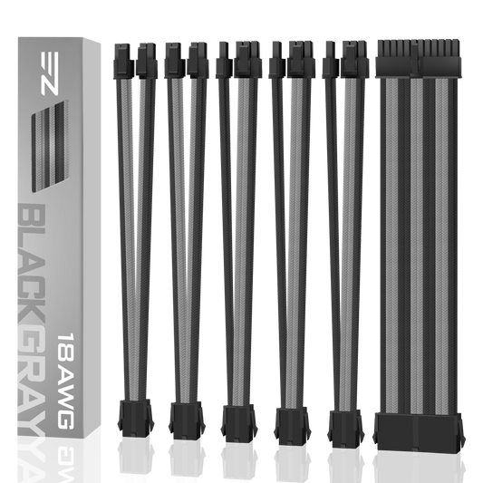 18 AWG Sleeved Cable - BLACK/GRAY